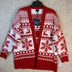 Grace + Karma Fairisle Cardigan Womens XS/S Red White Holiday Reindeer Snowflake